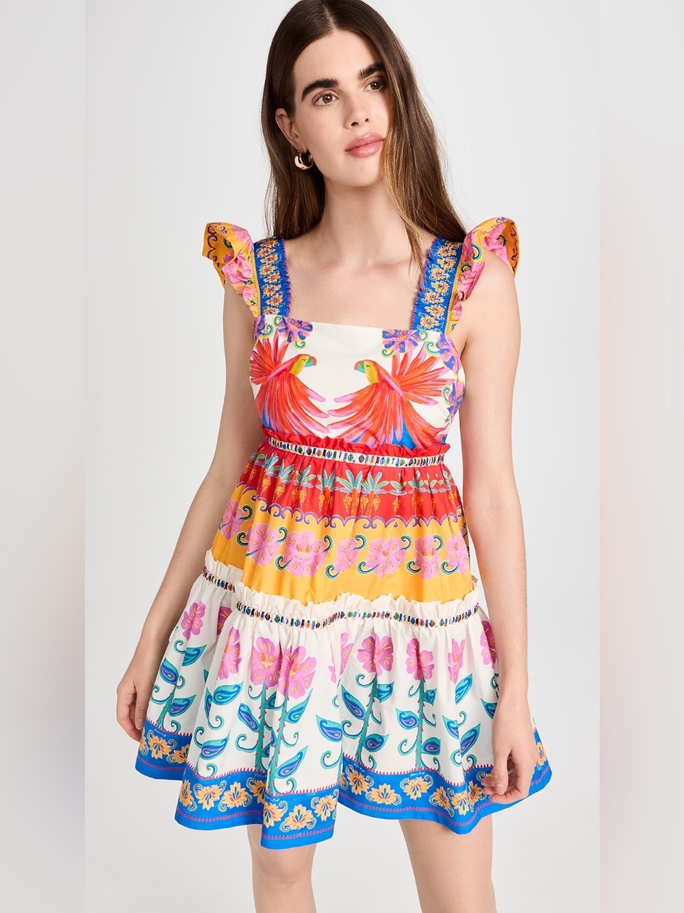 $185 Farm Rio Vivid Garden Off White Mini Dress XS